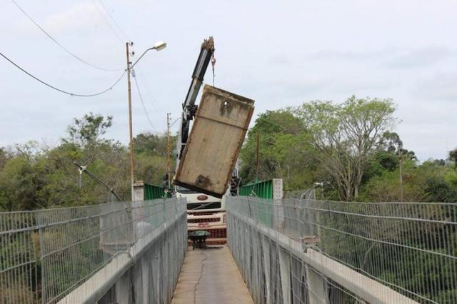 Começa retirada do antigo pavimento da Ponte Júlio de Castilhos, em Jaguari, pela empresa Ecopontes