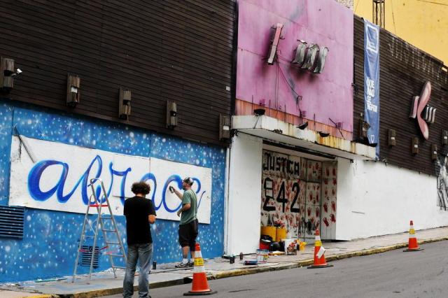  Santa Maria, RS, Brasil, 03/11/2017.Grafite é feito para promover arrecadação da campanha da Kiss.