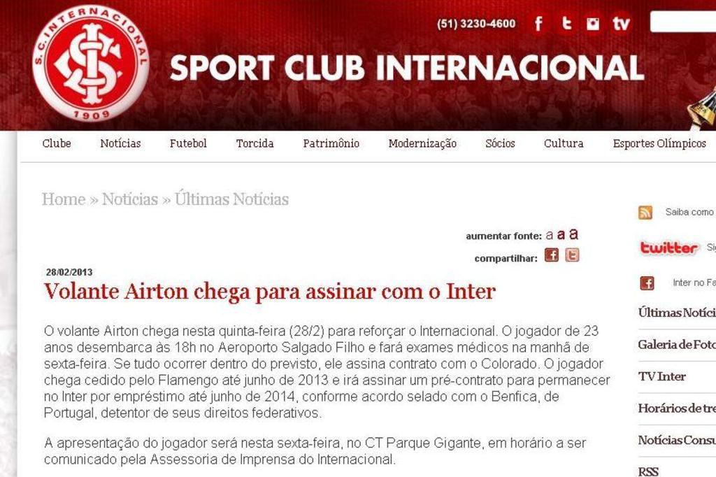 Reprodução/Inter- Site Oficial