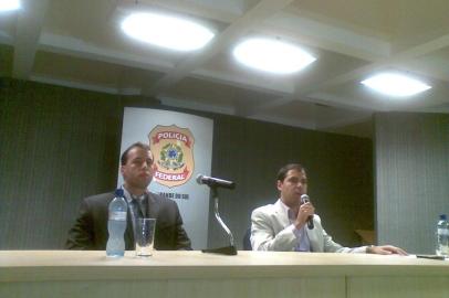 Delegados Roger Cardoso e Renato Arruda, da Polícia Federal, concedem entrevista coletiva sobre a Operação Concutare.