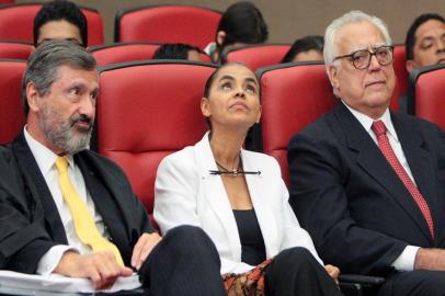 Marina Silva na sessão de julgamento do processo de criação da Rede Sustentabilidade. À direita, o deputado Miro Teixeira (PDT-RJ).