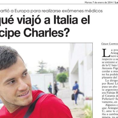 Volante Charles Aranguiz da entrevista em que diz que fará exames na Itália antes de se apresentar ao Inter em 7 de janeiro de 2014