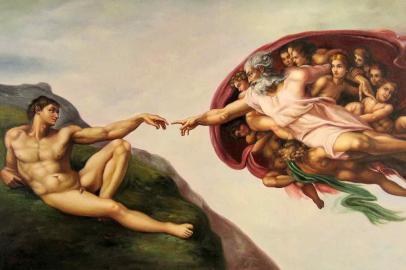 tela de Michelangelo, intitulada A Criação de Adão, que compõe o espetacular conjunto de pinturas do artista no teto da Capela Sistina, no Vaticano.