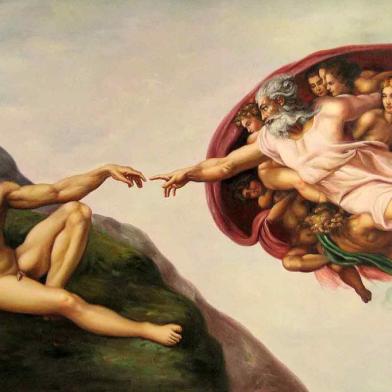 tela de Michelangelo, intitulada A Criação de Adão, que compõe o espetacular conjunto de pinturas do artista no teto da Capela Sistina, no Vaticano.