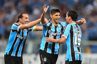  PORTO ALEGRE,BRASIL,RS - 25/02/2014 - Libertadores, Grêmio x Atlético Nacional na Arena.(FOTO:DIEGO VARA/AGÊNCIA RBS)Alan Ruiz faz o terceiro gol da partida Indexador:                                 