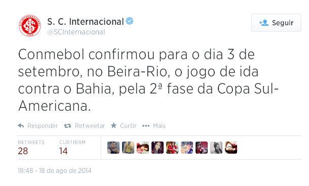 reprodução / @SCInternacional