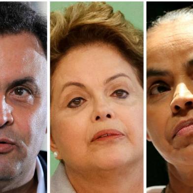 Montagem de fotos de Aécio Neves, Dilma Rousseff e Marina Silva.