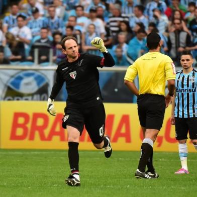 PORTO ALEGRE, RS, BRASIL. Grêmio e São Paulo se enfrentam na Arena pelo Campeonato Brasileiro 2014.
No detalhe: Rogério Ceni comemora o gol do São Paulo.
Foto: Ricardo Duarte/Agência RBS