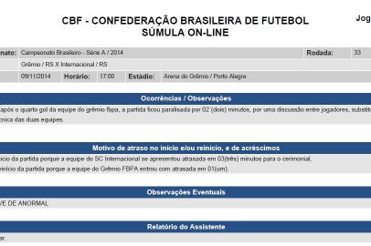 sumula gre-nal - rdgol - 10/11/2014