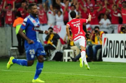  PORTO ALEGRE, RS, BRASIL, 04-03-2015 - Libertadores - 3ª Rodada, Internacional x Emelec no estádio Beira-rio.(Foto:Diego Vara/Agência RBS)Jogador Nilmar abre o placar, Inter 1x0 Emelec