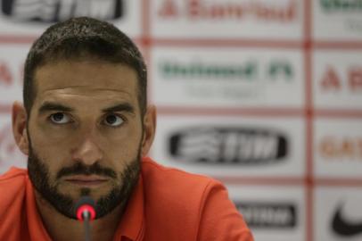  PORTO ALEGRE, RS, BRASIL - 07-05-2015 - Depois do Treino no CT do Parque Gigante, coletiva de Lisandro López.(FOTO:LAURO ALVES/AGÊNCIA RBS)