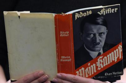 This file photo taken on December 7, 2015 shows a German edition of Adolf Hitler's "Mein Kampf" (My Struggle) at the Berlin Central and Regional Library (Zentrale Landesbibliothek, ZLB) in Berlin.