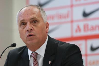  PORTO ALEGRE, RS, BRASIL, 13-12-2016. Apresentação do novo técnico do Internacional, Antônio Carlos Zago, ex-técnico do Juventude. Na foto, Marcelo Medeiros, presidente do Inter(BRUNO ALENCASTRO/AGÊNCIA RBS)