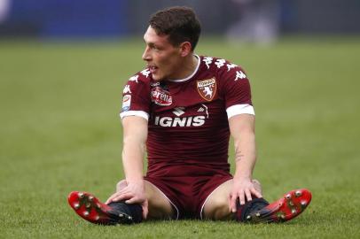 Torinos forward Andrea Belotti reacts during the Italian Serie A football match between Torino and Juventus at the Grande Torino Stadium in Turin on December 11, 2016. 
MARCO BERTORELLO / AFP