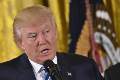 US President Donald Trump speaks during the swearing-in of the White House senior staff at the White House on January 22, 2017, in Washington, DC. MANDEL NGAN / 