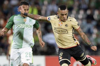  

Colombia's Atletico Nacional player Aldo Ramirez (L) vies for the ball with Ecuador's Barcelona player Jonathan Alvez (R) during their Copa Libertadores 2017 football match at the Atanasio Girardot stadium in Medellin, Colombia on May 25, 2017.  / AFP PHOTO / JOAQUIN SARMIENTO

Editoria: SPO
Local: Medellín
Indexador: JOAQUIN SARMIENTO
Secao: soccer
Fonte: AFP
Fotógrafo: STR