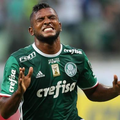 O jogador Borja, do Palmeiras, comemora seu gol contra a equipe da Ferroviária, durante partida válida pela sexta rodada, do Campeonato Paulista, Série A1, na Arena Allianz Parque.