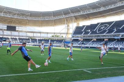 Grêmio treina no estádio Nilton Santos, o Engenhão, antes da partida contra o Botafogo, pelas quartas de final da Libertadores. Na foto, Renato e Kannemann