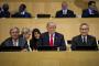 UN Secretary General Antonio Guterres (L), US Ambassador to the UN Nikki Haley (L rear), US President Donald Trump (C) and Thailands Foreign Minister Don Pramudwinai wait for a meeting on United Nations Reform at the UN headquarters on September 18, 2017 in New York City. / AFP PHOTO / Brendan Smialowski