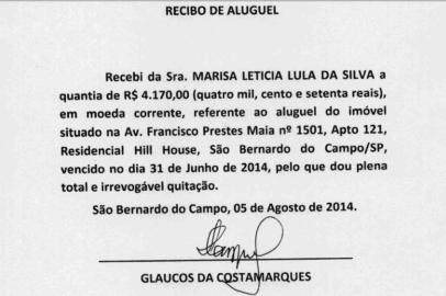 Recibo apresentado pela defesa de Lula para aluguel de apartamento em São Bernardo do Campo traz data inexistente: 31 de junho