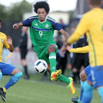 Foto do atacante Pedro Arthur (11), da seleção brasileira sub-15 e do Juventude. Amistoso contra a Irlanda do Norte