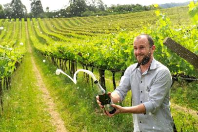 CAXIAS DO SUL, RS, BRASIL, 05/10/2017. Vinícola Casa Perini tem espumante moscatel premiado como o melhor do mundo/quinto melhor entre as bebidas de uva (quatro primeiros lugares são para vinhos). A premiação internacional leva em conta o ranking de prêmios atribuídos às bebidas. Pablo Onzi Perini é o responsável pelo marketing da vinícola e filho do fundador. (Diogo Sallaberry/Agência RBS)