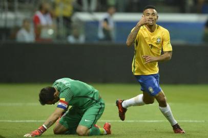 Gabriel Jesus comemora seu gol durante o jogo da Selecao Brasileira contra o Chile pela 18» rodada das eliminatorias sul-americanas para a Copa da Russia de 2018 no Allianz Parque Arena  em Sao Paulo. 