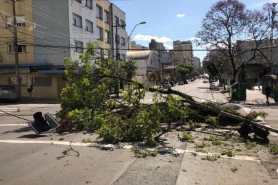 Caminhão arrasta árvore e fios no Centro de Caxias