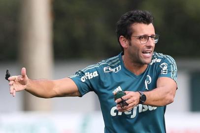 O tÃ©cnico Alberto Valentim, da SE Palmeiras, durante treinamento, na Academia de Futebol.