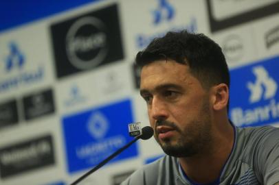  PORTO ALEGRE, RS, BRASIL - 12/10/2017 - Coletiva de Edilson, lateral-direito do Grêmio, na tarde desta quinta-feira no CT Luiz Carvalho. (André Ávila/Agência RBS)