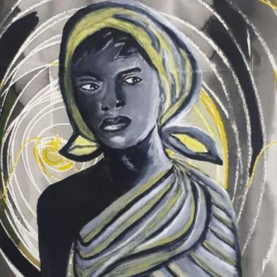 Exposição Magnitude _ Circulação, com obras de diversos artistas, presta homenagem a mulheres negras.NA FOTO, obra Dandara dos Palmares, aquarela e acrílico sobre papel de Tânia Mara Bettiol Venzon.