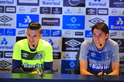  

PORTO ALEGRE, RS, BRASIL - 20/11/2017 - Coletiva de Marcelo Grohe e Pedro Geromel. (Carlos Macedo/Agência RBS)