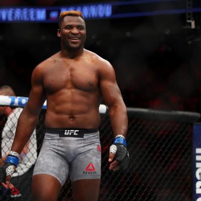 7DETROIT, MI - DECEMBER 02: Francis Ngannou of France celebrates his victory over Alistair Overeem of the Netherlands during UFC 218 at Little Ceasars Arena on December 2, 2018 in Detroit, Michigan.   Gregory Shamus/Getty Images/AFP