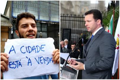 Marchezan e protestante em evento do Cais Mauá