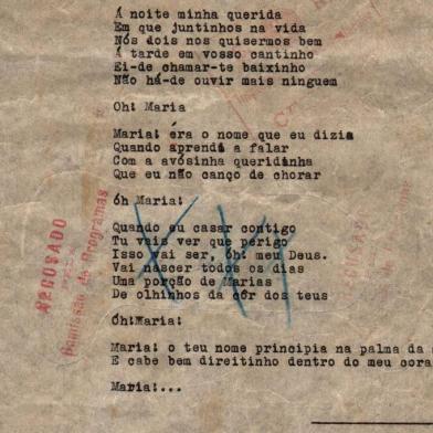 Fac-símile da letra da música Maria no Museu do Fado, de Lisboa, Ary Barroso
