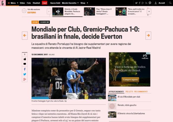 Reprodução / GAZZETTA DELLO SPORT