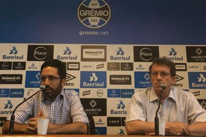  PORTO ALEGRE, RS, BRASIL, 05/01/2018 - Apresentação do Grupo de Transição do Grêmio para o Gauchão.Coletiva André Zanotta e Odorico Roman  (FOTOGRAFO: ANDRÉ ÁVILA/AGÊNCIA RBS) 