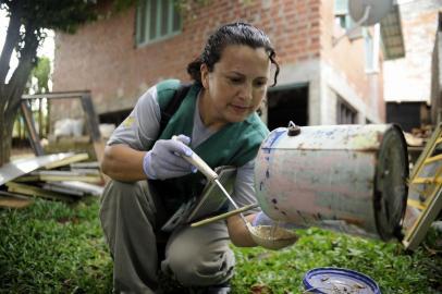  CAXIAS DO SUL, RS, BRASIL, 08/01/2018 - Agentes da Secretaria Municipal da Saúde - Vigilancia Ambiental visitam casas e condomínios dentro do programa de Combate ao Dengue. NA FOTO: Agente Miriam visita o bairro Pioneiro, na zona norte. (Marcelo Casagrande/Agência RBS)