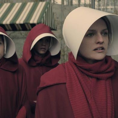 The Handmaids Tale  -- Faithful -- Episode 105 --  Serena Joy makes Offred a surprising proposition. Offred remembers the unconventional beginnings of her relationship with her husband. Janine (Madeline Brewer), left and Offred (Elisabeth Moss), right, shown. (Photo by: George Kraychyk/Hulu)