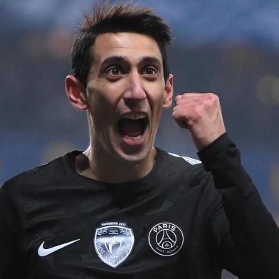 Paris Saint-Germains Argentinian forward Angel Di Maria celebrates after scoring a goal during the French League Cup round of sixteen football match between Sochaux (FCSM) and Paris Saint-Germain (PSG), on February 6, 2018 at the Auguste Bonal stadium in Sochaux. / AFP PHOTO / PATRICK HERTZOG