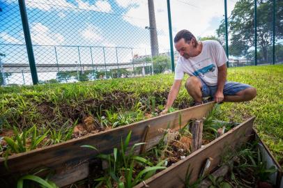  PORTO ALEGRE, RS, BRASIL, 13/02/2018 : Pessoas que fazem melhorias na cidade - destacando o que pode e o que não pode ser feito. O comerciante Waldo Dias na praça que ele ajuda a cuidar e onde planta frutas e hortaliças. (Omar Freitas/Agência RBS)Indexador: Omar Freitas