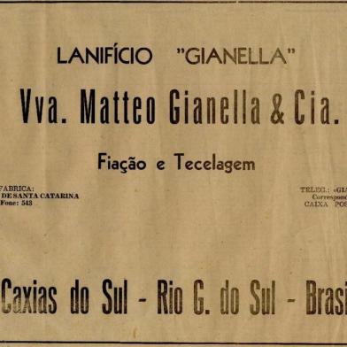 Anúncios publicados na primeira edição do jornal Pioneiro em 4 de novembro de 1948. Lanifício Gianella