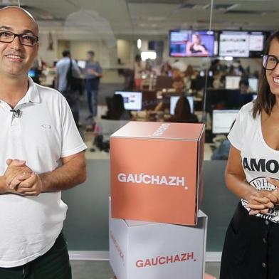 Leonardo Oliveira e Amanda Munhoz gravaram o programa Jogo Rápido, par aGaúcha ZH