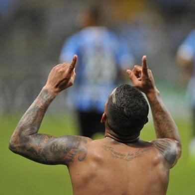 Grêmio x Novo Hamburgo, na Arena do Grêmio, em Porto Alegre, pela 9ª rodada do Gauchão. Na foto, Jael comemora seu primeiro gol no Grêmio, de pênalti (o terceiro gol do time na partida)