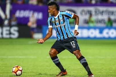 Gremio x DefensorRS - FUTEBOL/CONMEBOL LIBERTADORES 2018 /GREMIO X DEFENSOR - ESPORTES - Lance da partida entre Gremio e Defensor disputada na noite desta terca-feira, no Estadio Luis Franzini, em MontevidÃ©u, valida pela Libertadores 2018. FOTO: LUCAS UEBEL/GREMIO FBPAEditoria: SPOIndexador: Lucas UebelSecao: futebolFonte: Gremio.netFotógrafo: Gremio x Defensor