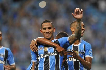 Grêmio x Novo Hamburgo, na Arena do Grêmio, em Porto Alegre, pela 9ª rodada do Gauchão. Na foto, Jael comemora seu primeiro gol no Grêmio, de pênalti (o terceiro gol do time na partida)