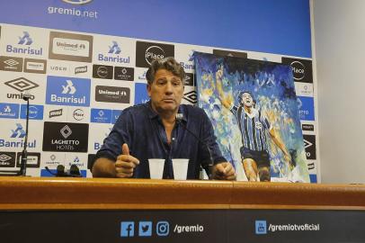  PORTO ALEGRE, RS, BRASIL 23/03/2018 - Coletiva do Grêmio que ocorreu na tarde desta sexta feira. Na foto- Renato Gaúcho      (FOTOGRAFO:ISADORA NEUMANN / AGENCIA RBS)