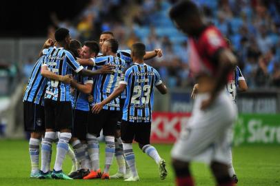  PORTO ALEGRE, RS, BRASIL, 01/04/2018- Grêmio recebe o Brasil-Pel no jogo de ida da final do Gauchão.(Carlos Macedo/Agência RBS)