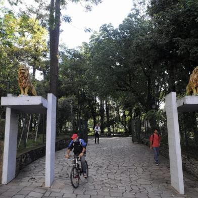  CAXAIS DO SUL, RS, BRASIL, 03/04/2018 -Leões da entrada do Parque Cinquentenário, no bairro São Pelegrino. Estátuas são obra do escultor e artista plástico Michelangelo Zambelli, do lendário Atelier Zambelli. Originalmente eles foram criados para acompanhar a Estátua da Liberdade, na Praça Dante, por ocasião da inauguração, em 1922. Foram para o Parque na época do cinquentenário da imigração italiana, em 1925. (Marcelo Casagrande/Agência RBS)