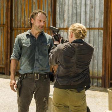 Andrew Lincoln as Rick Grimes, Lindsley Register as LauraÂ - The Walking Dead _ Season 7, Episode 8 - Photo Credit: Gene Page/AMC